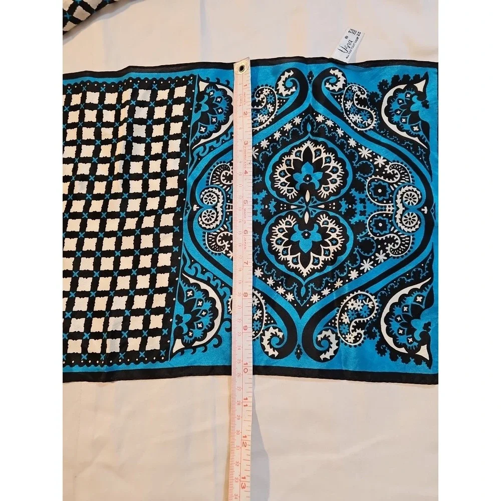 Vana Japsn Silk Scarf Blue Black White Paisley 10